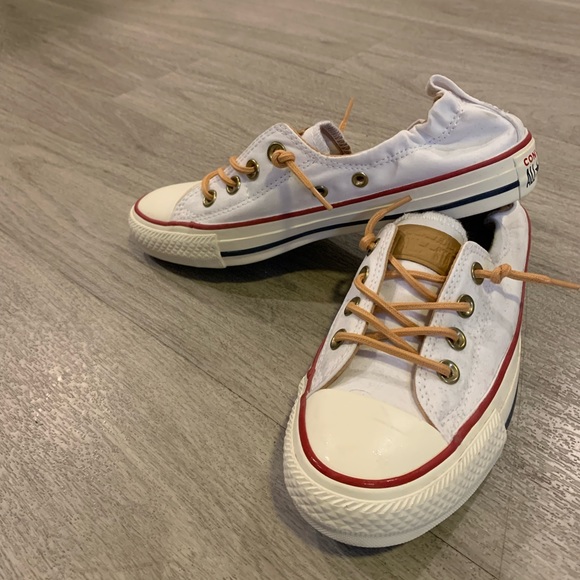 Converse Sneakers. Worn 1 time, only. Size 7. Leather laces! Super cute 🥰👟 - Picture 2 of 5